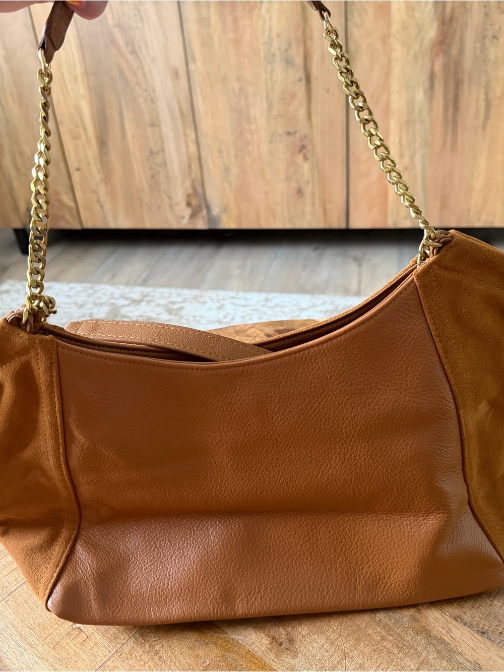 Saint Laurent Suede Shoulder Bag in Warm Tan with Gold YSL Hardware - Picture 2 of 4